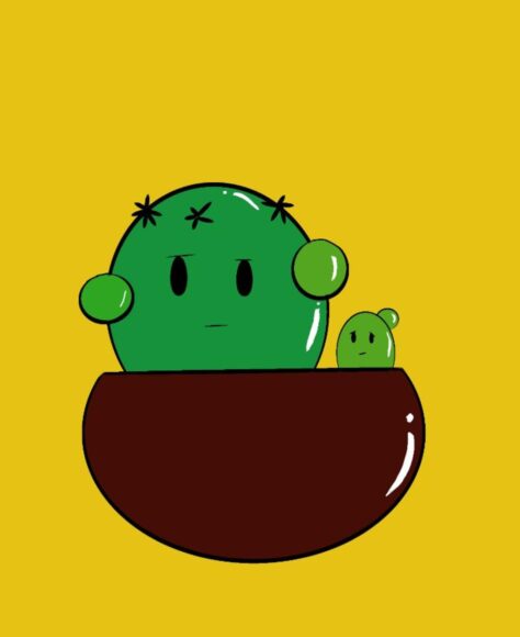 Hình cây xương rồng cute mặt buồn