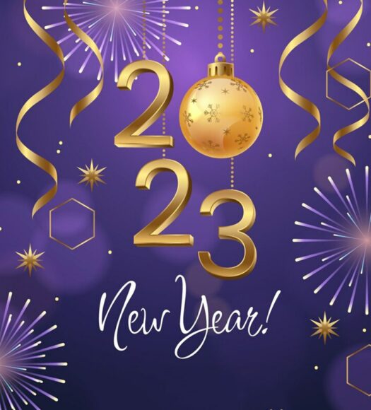 Hình chúc mừng năm mới 2023 độc đáo nền tím