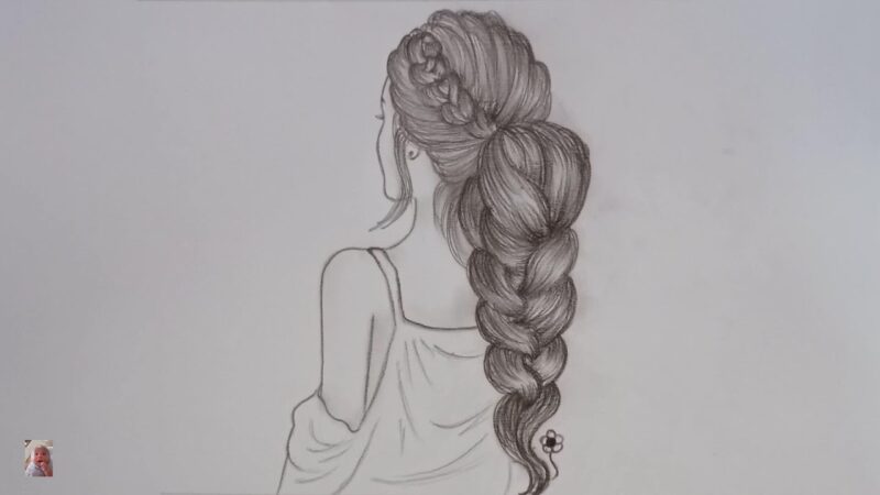 hình vẽ cô gái quay lưng bằng bút chì