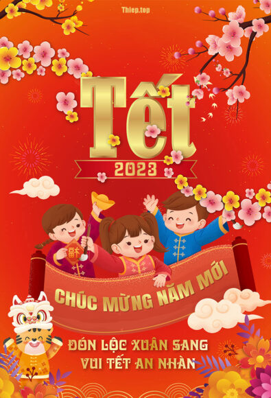 Thiệp chúc mừng năm mới Tết 2023 Quý Mão dễ thương đẹp nhất