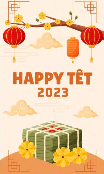 Thiệp chúc mừng năm mới Tết 2023 Quý Mão đẹp màu vàng