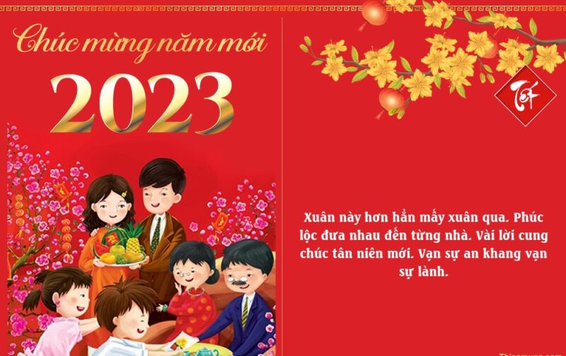 Thiệp chúc mừng năm mới Tết 2023 Quý Mão đẹp rộn ràng