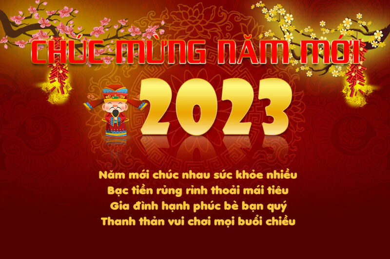 Thiệp chúc mừng năm mới Tết 2023 Quý Mão nền đỏ đậm