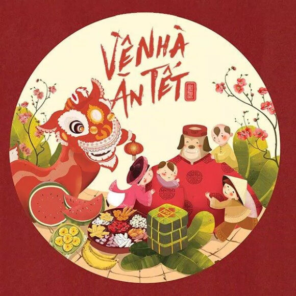 Thiệp chúc mừng năm mới Tết 2023 Quý Mão - Về nhà ăn Tết