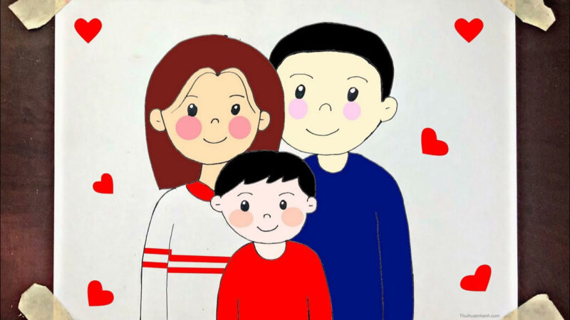 Tranh vẽ gia đình 3 người đơn giản