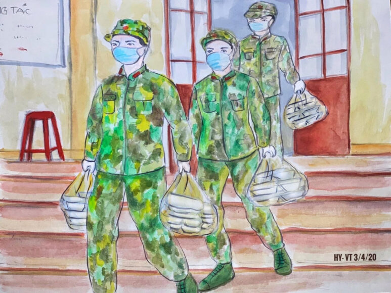 Vẽ tranh 22 12 bộ đội chống dịch