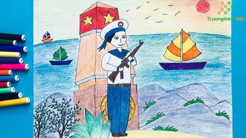 Vẽ tranh 22 12 chú bộ đội canh gác biển đảo