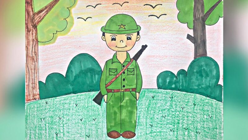 Vẽ tranh 22 12 chú bộ đội đứng nghiêm trang