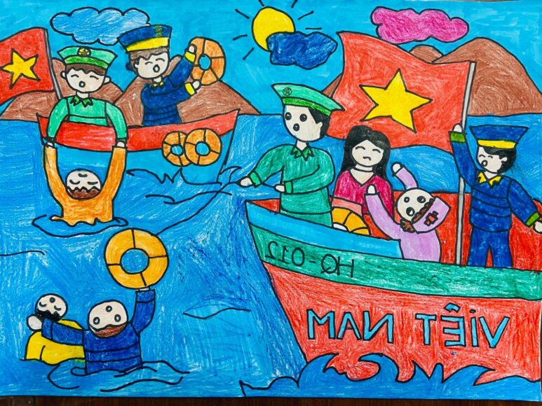 Vẽ tranh 22 12 hình các chú bộ đội hải quân đang cứu người trên biển