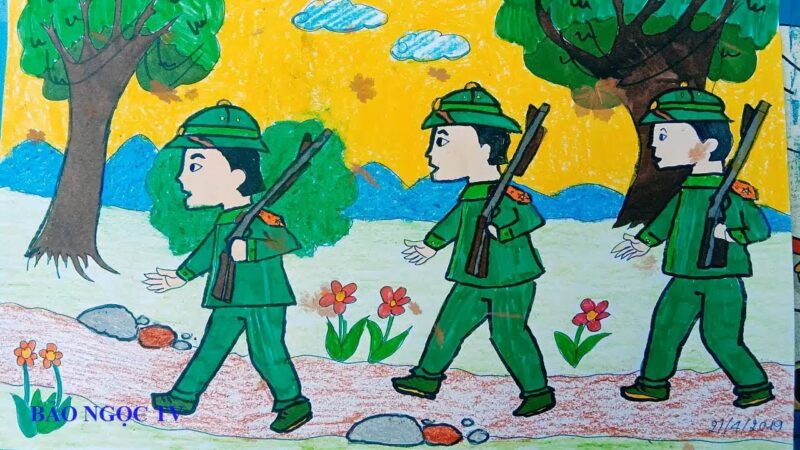 Vẽ tranh 22 12 những chú bộ đội hành quân đơn giản