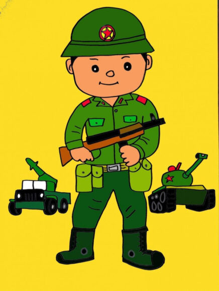 Vẽ tranh chú bộ đội cầm súng