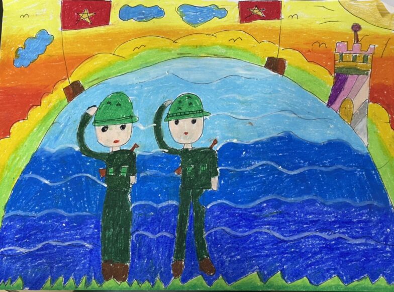 Vẽ tranh chú bộ đội canh gác đơn giản