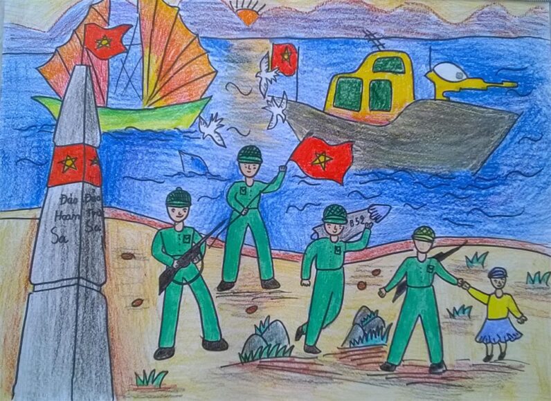 Vẽ tranh chú bộ đội canh gác nơi hải đảo