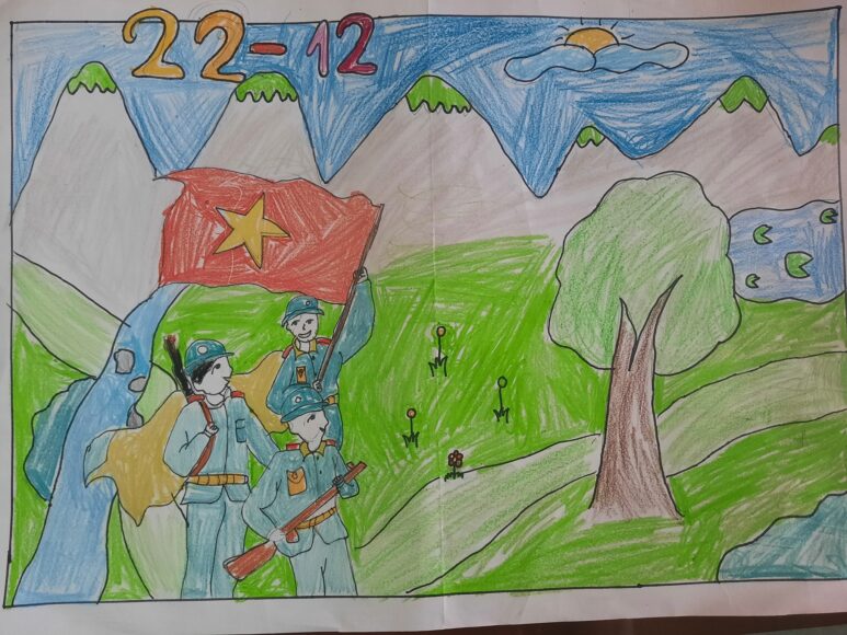 Vẽ tranh chú bộ đội chào mừng 22-12