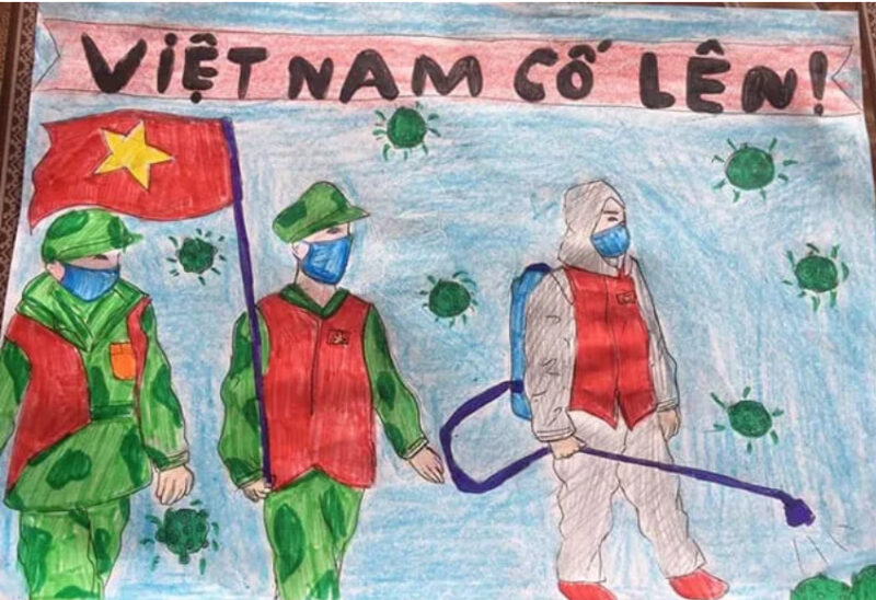 Vẽ tranh chú bộ đội chống dịch
