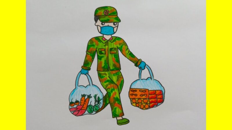 Vẽ tranh chú bộ đội chống dịch cực đẹp