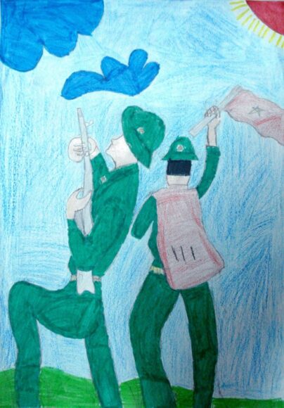 Vẽ tranh chú bộ đội của học sinh tiểu học