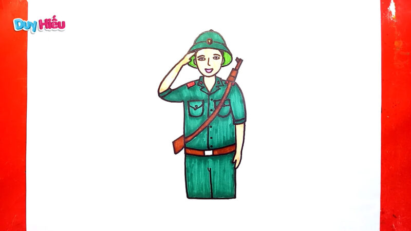 Vẽ tranh chú bộ đội đang giơ tay chào