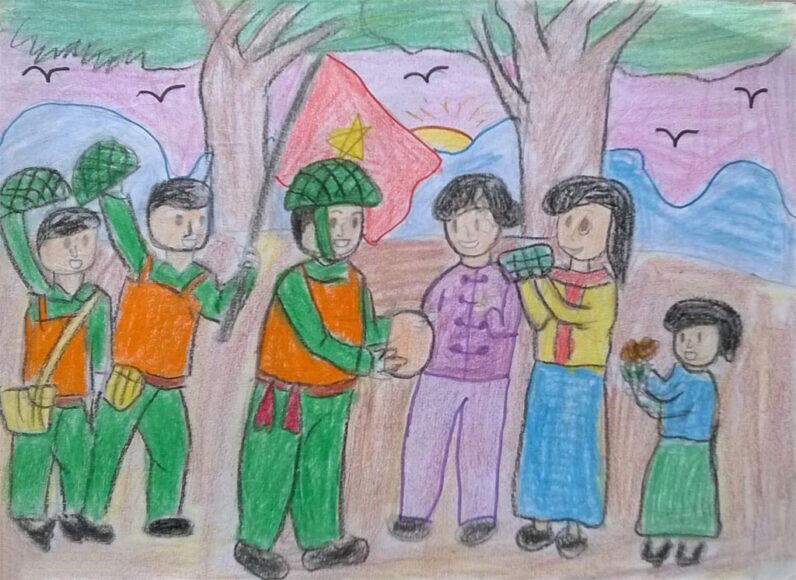 Vẽ tranh chú bộ đội đơn giản thắm tình quân dân