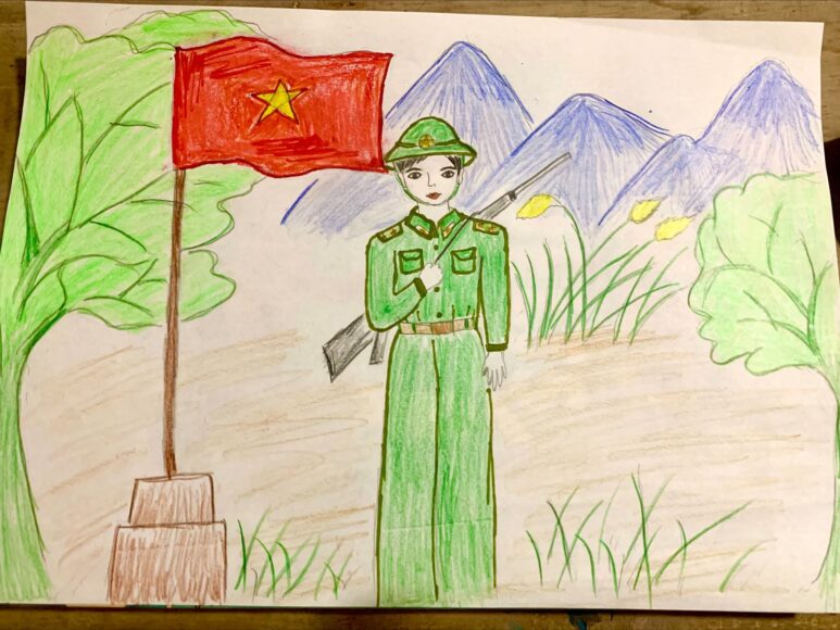 Vẽ tranh chú bộ đội đứng gác