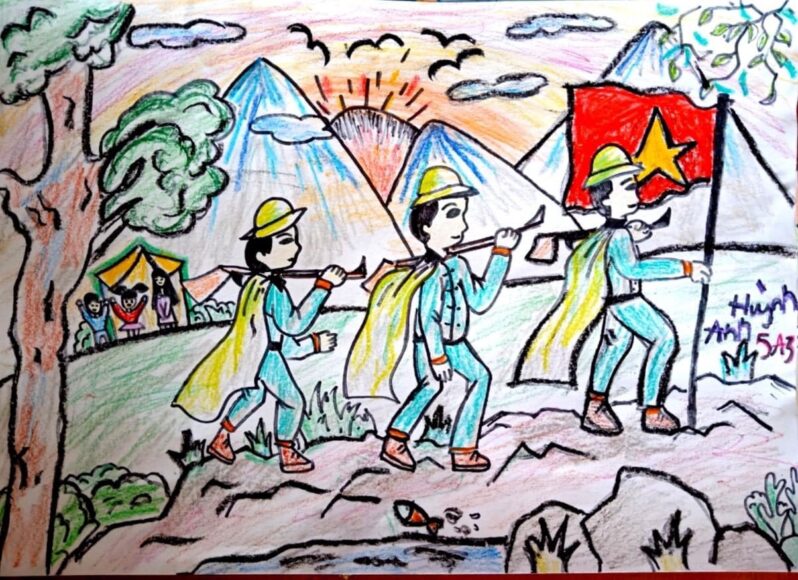 Vẽ tranh chú bộ đội hành quân