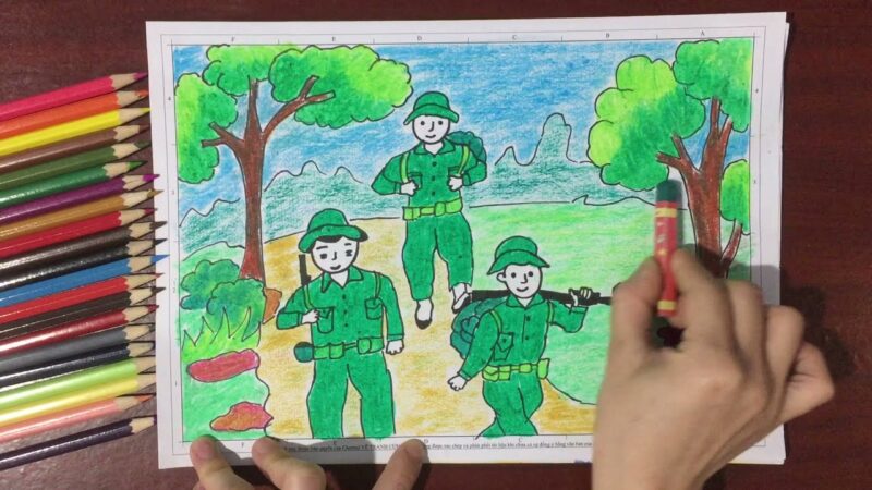 Vẽ tranh chú bộ đội hành quân đẹp