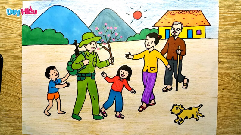 Vẽ tranh chú bộ đội về quê ăn Tết