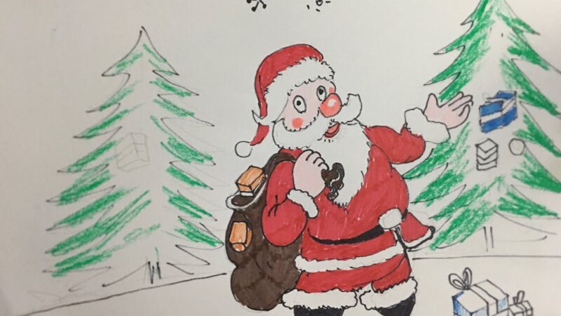 Vẽ tranh Giáng Sinh hình ông già Noel đơn giản