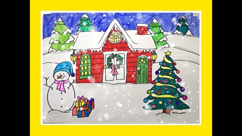 Vẽ tranh Giáng Sinh tuyết rơi