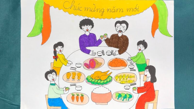 Vẽ tranh mái ấm gia đình bên mâm cơm ngày Tết