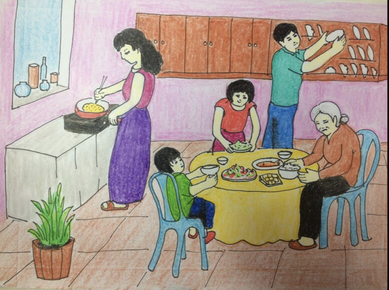 Vẽ tranh mái ấm gia đình đơn giản mà đẹp