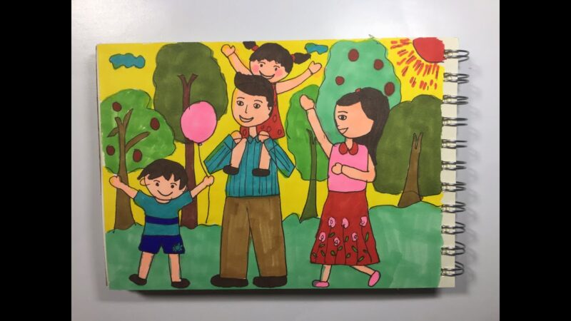 Vẽ tranh mái ấm gia đình hạnh phúc vui vẻ cùng đi chơi