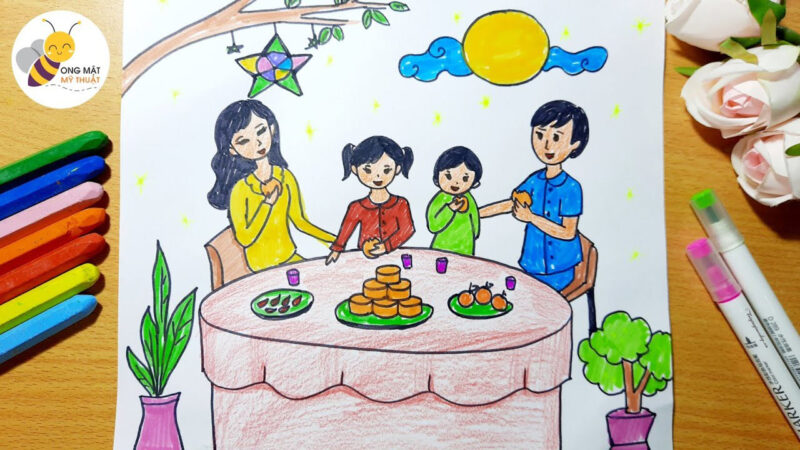 Vẽ tranh mái ấm gia đình phá cỗ ngày Tết Trung Thu