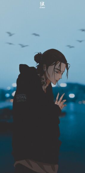 Hình ảnh Eren đang hút thuốc buồn