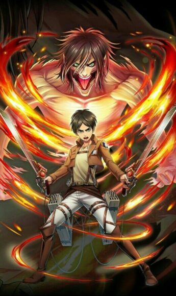 Hình Eren đang hét ra lửa