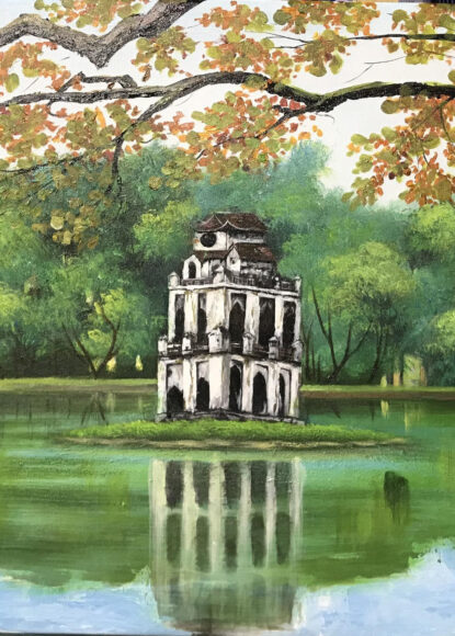 hình Tháp Rùa trong tranh vẽ giới thiệu về Hà Nội