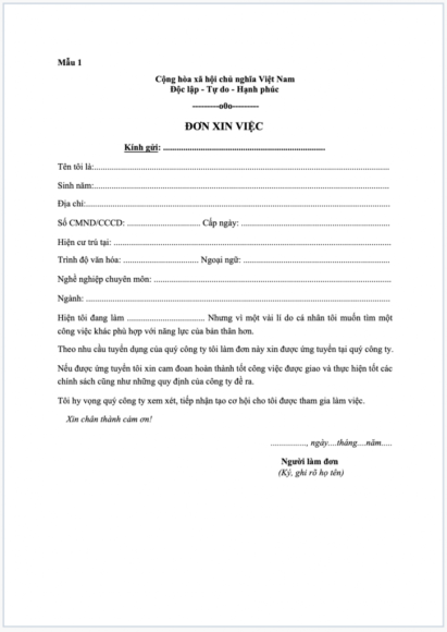 Mẫu đơn xin việc chung cho các công ty đẹp