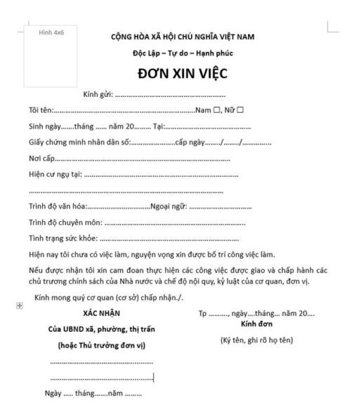 Mẫu đơn xin việc chung cho các công ty phổ thông
