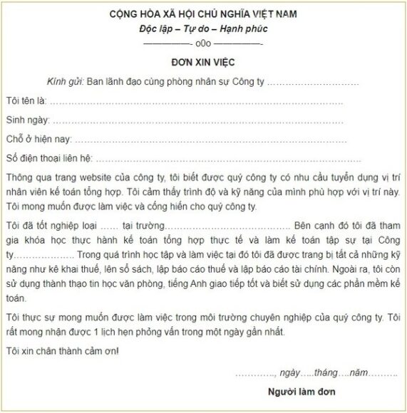 Mẫu đơn xin việc fiel word