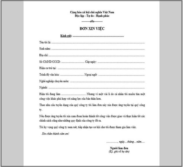 Mẫu đơn xin việc phổ thông