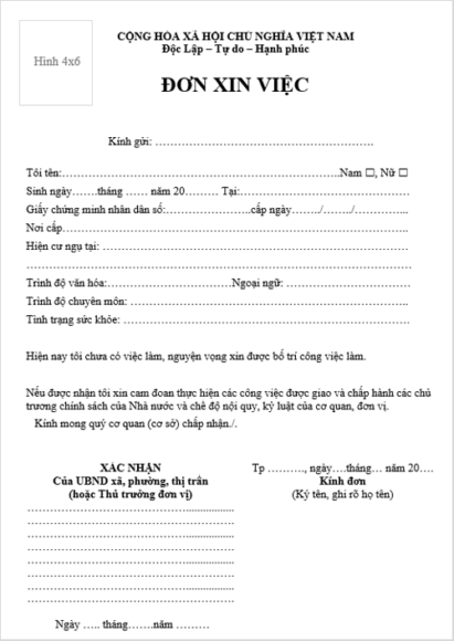 Mẫu đơn xin việc viết tay có xác nhận của UBND địa phương