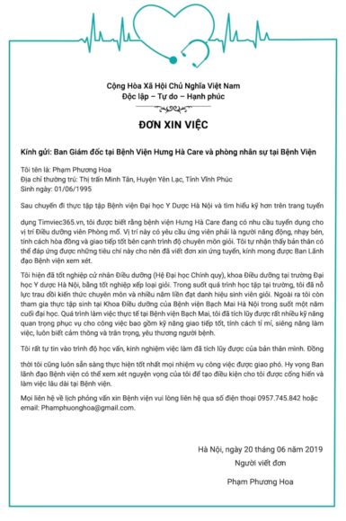 Mẫu đơn xin việc viết tay dành cho y tế, dược