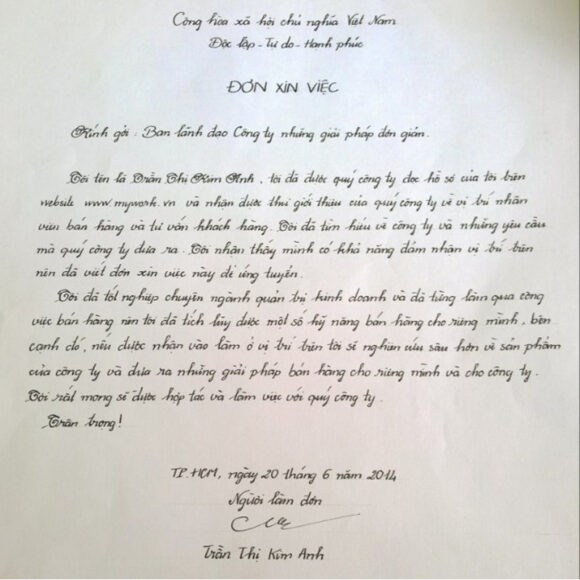 Mẫu đơn xin việc viết tay đẹp