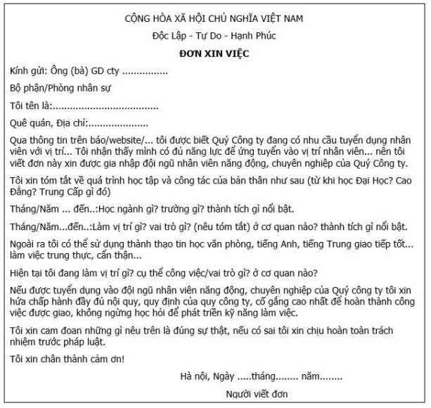 Mẫu đơn xin việc viết tay hay