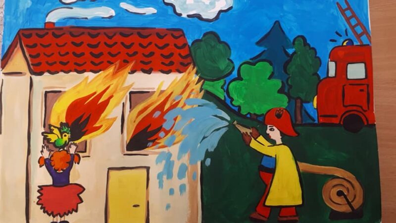 tranh vẽ phòng chống cháy nổ dập lửa cho ngôi nhà