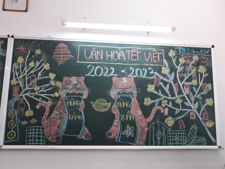 Vẽ bảng trang trí tết hoạt cảnh múa lân