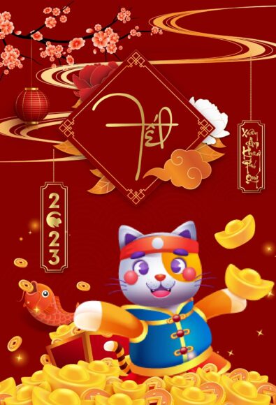 vẽ con mèo tết cute