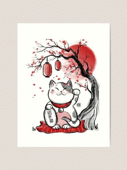 Vẽ con mèo Tết ngồi dưới bóng cây