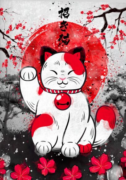 Vẽ con mèo Tết tông đen đỏ
