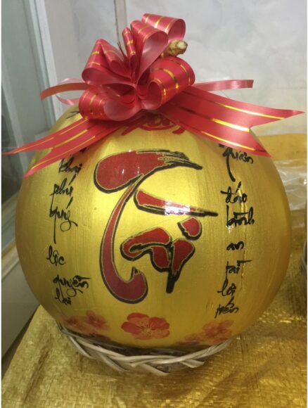 Vẽ dừa chưng tết câu đối thơ